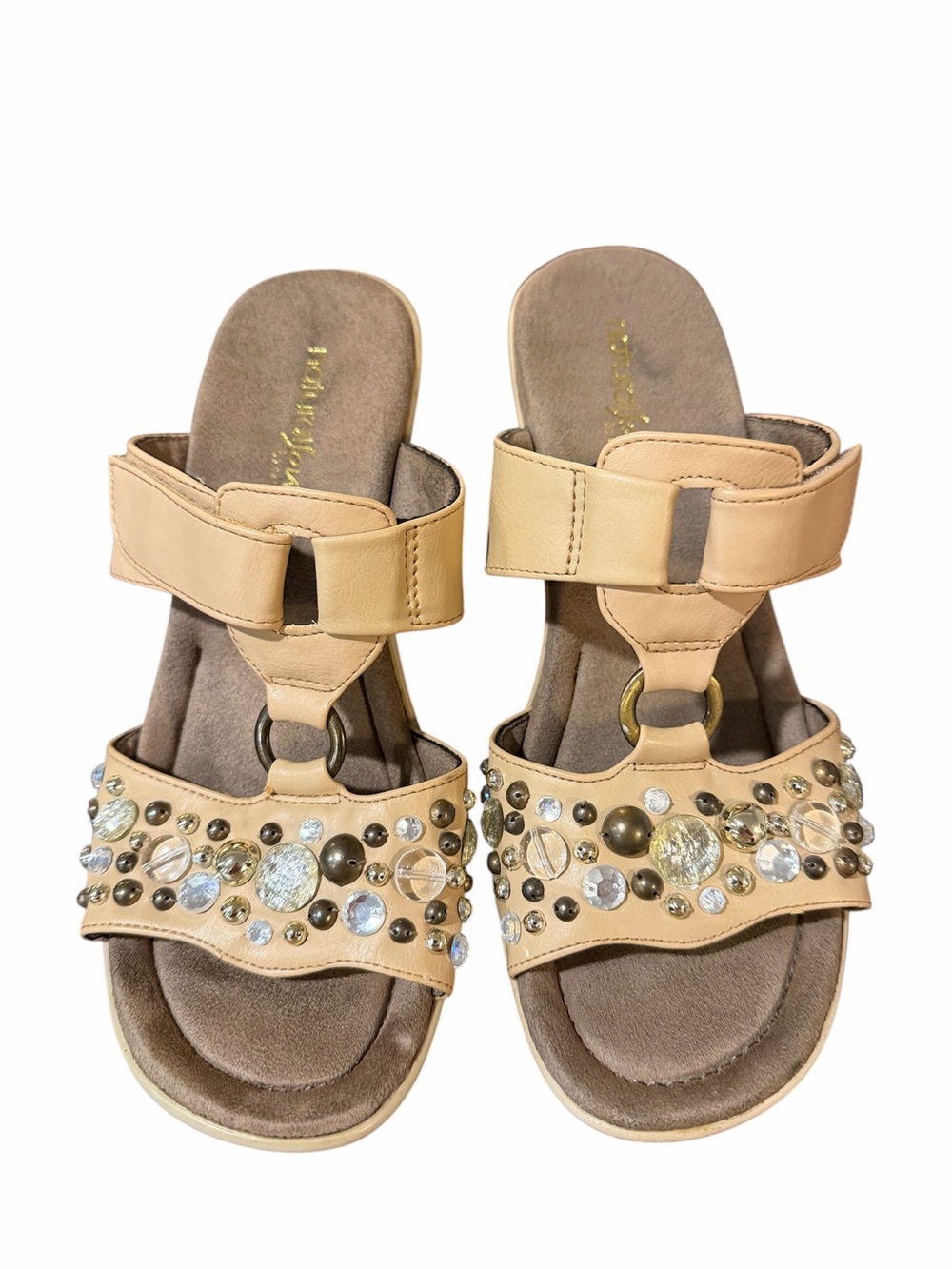 Natural Soul Raquel Tan Embellished Ring-Detail Slide Sandals - 8.5